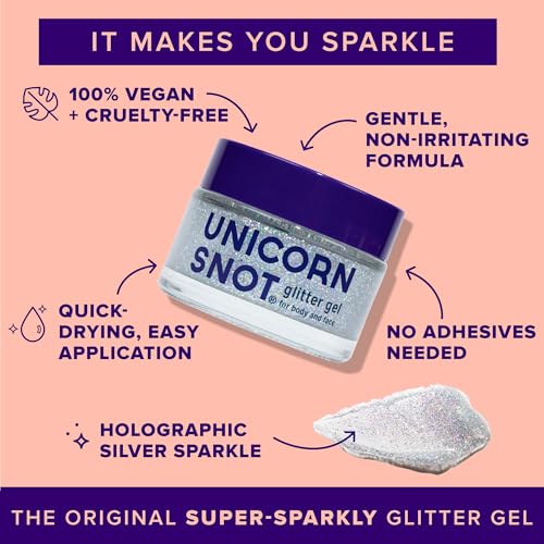 UNICORN SNOT Holographic Face Glitter & Body Glitter Gel | Hair Glitter, Vegan & Cruelty Free, 1.7 oz Silver Glitter (Disco)