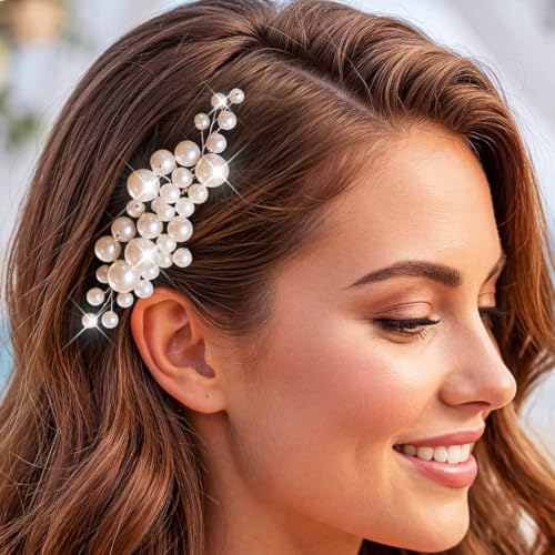 EASEDAILY Pearl Wedding Hair Comb - Silver Bridal Hair Piece for Brides