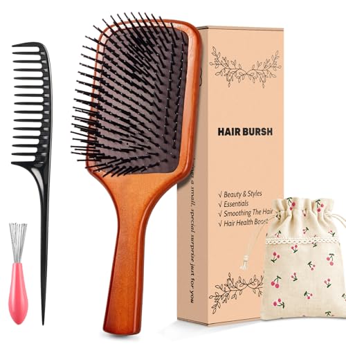 Large Wooden Hair Brush – Detangling Paddle for All Hair Types