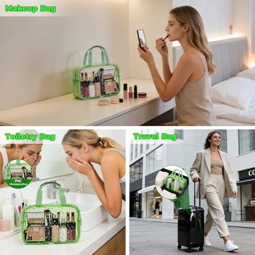 Junesters Green Star Pattern Large Clear Makeup Bag 12x5x8