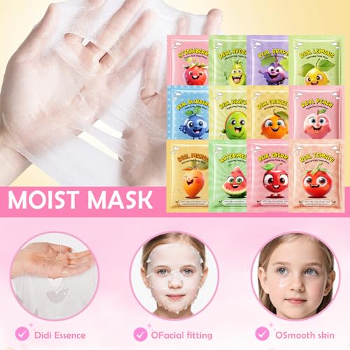 12 Pack Fruit Face Masks for Kids – Hydrating, Gentle Sheet Masks