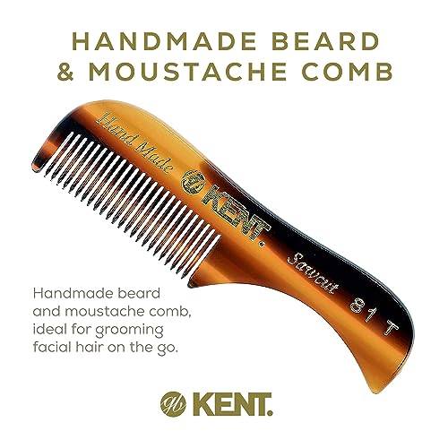KENT Men's Tortoiseshell Mini Pocket Beard & Mustache Comb - Fine Tooth, Hand-Made in England