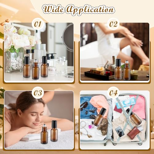 12-Pack 30ml Amber Glass Essential Oil Roller Bottles with Stainless Steel Balls