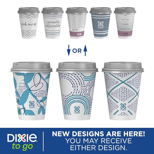 Dixie To Go 12 oz Disposable Paper Cups, 60 Count with Leak-Resistant Lids
