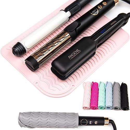 Angenil Blush Large Silicone Heat Mat for Hair Tools — 11.02 x 7.9 in, 2-in-1 Mat & Pouch