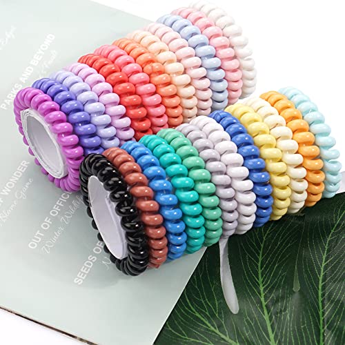 DED 24PCS Solid Color Spiral Hair Ties for Women - No Crease Elastic Coil Hair Elastics