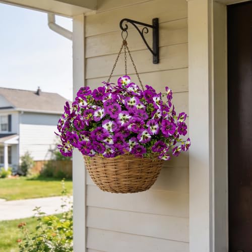 12 Bundles of UV Resistant Artificial Pansy Flowers - Light Purple & Red