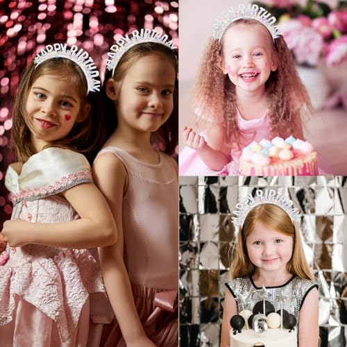 CIEHER Silver Birthday Crown Headband with Laser Sequins & Glitter Letters
