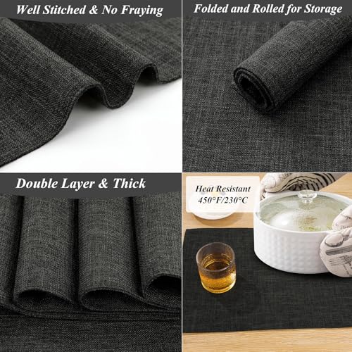 SHACOS Washable Cotton Linen Placemats Set of 4 - 12x18 inches
