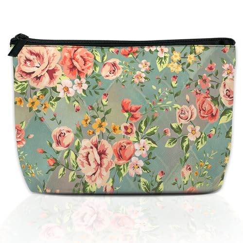 Demacya Floral Vintage Makeup Bag for Women - Travel Cosmetic Organizer, Water-Resistant Small Pouch
