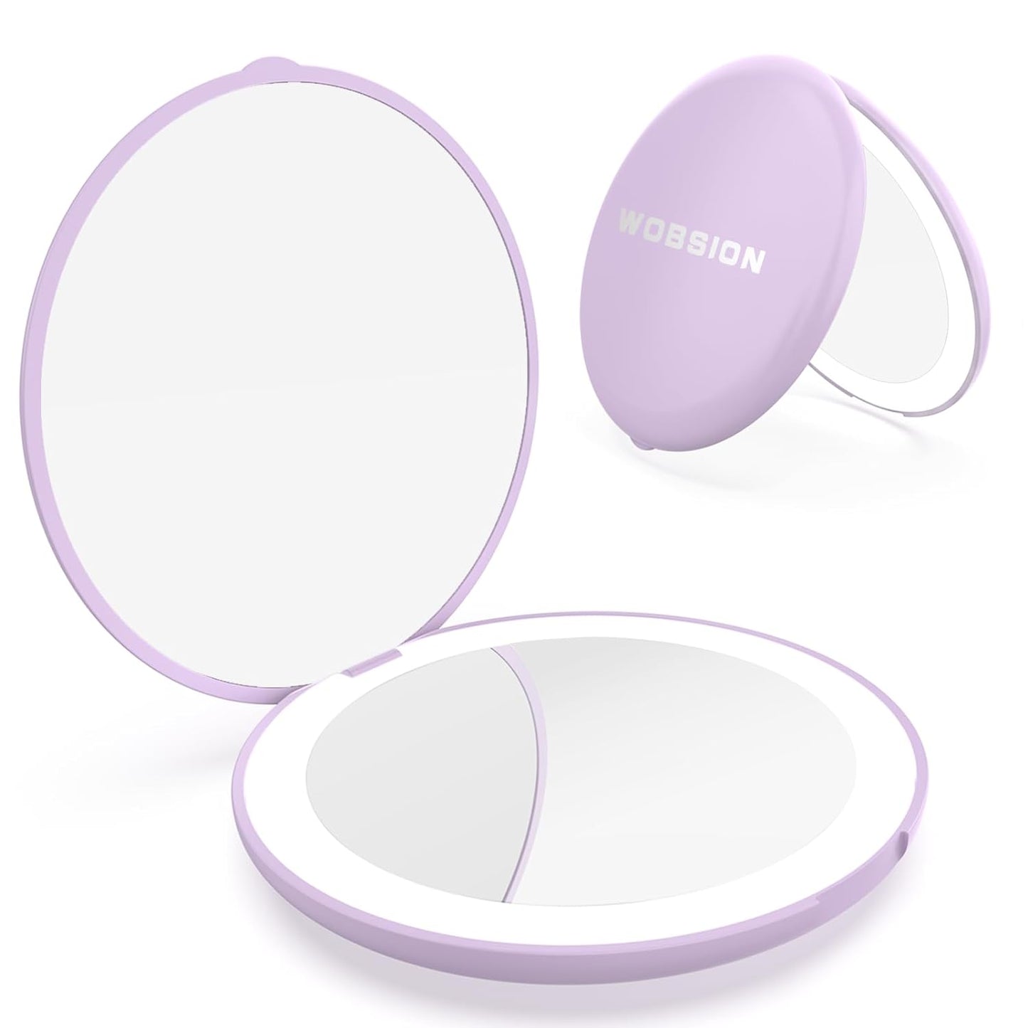 LED Travel Makeup Mirror - 1x/10x Magnification, Compact & Portable | 3.5-Inch, Folding, Handheld, Round, Cyan