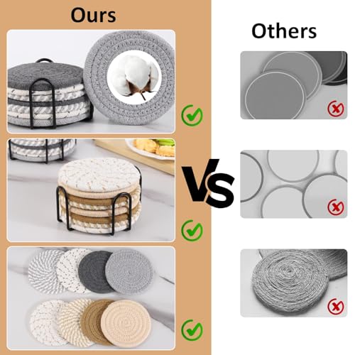 16 Pcs Cotton Woven Drink Coasters Set with Holder - 8 Colors