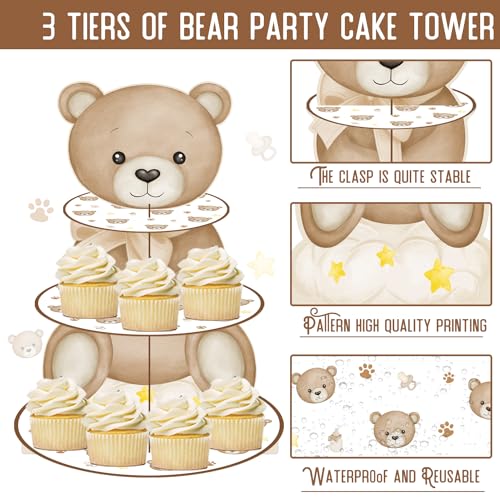 3-Tier Teddy Bear Cupcake Stand for Baby Showers & Parties