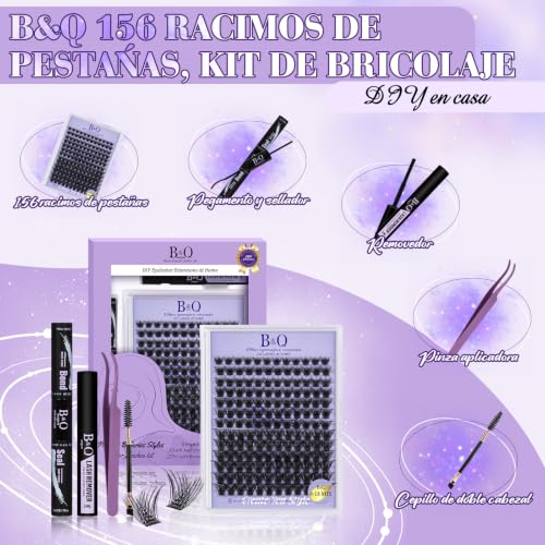 B&Qaugen B02 Wispy Lash Clusters Kit - 156 Natural Eyelash Extensions for DIY Lash Extensions