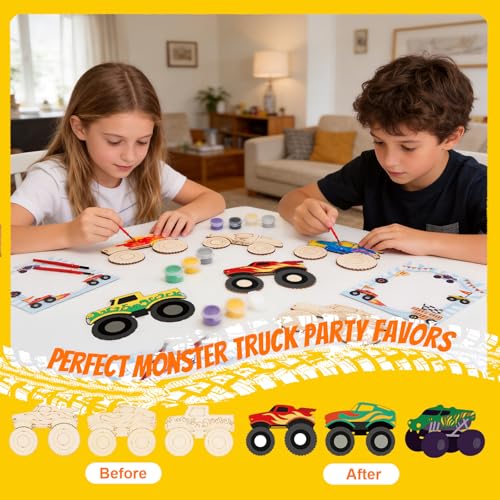 Monster Truck Craft Kit - 24 Wooden Painting Party Favors