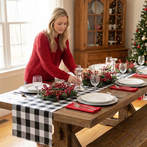 Black and White Checkered Table Runner - 13x108 Soft Cotton for Dining