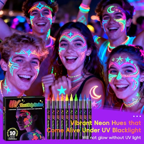 20-Color UV Neon Face & Body Paint Marker Set – Glow-in-the-Dark Makeup