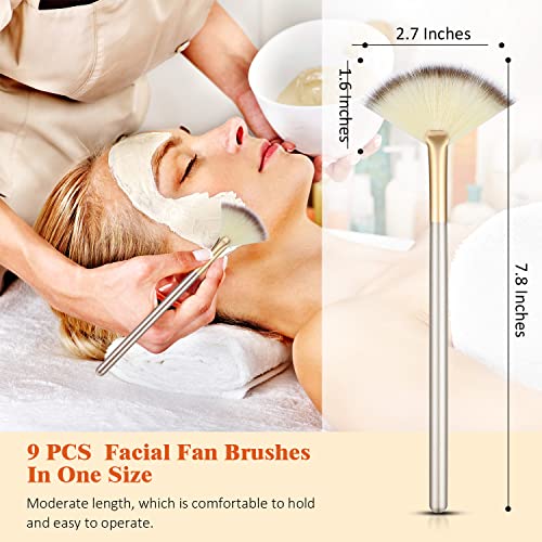 9-Pack Soft Facial Fan Makeup Brushes with Wooden Handles