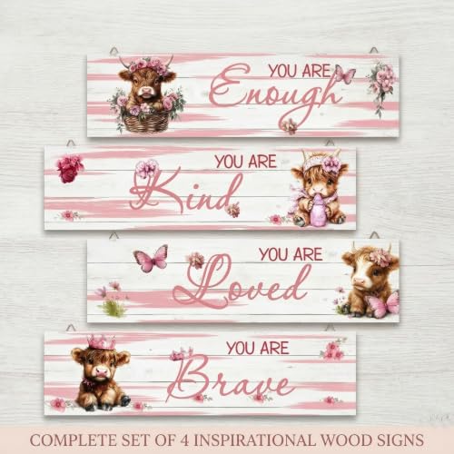 PAMBO Highland Cow Nursery Wall Art - Set of 4 Affirmation Signs