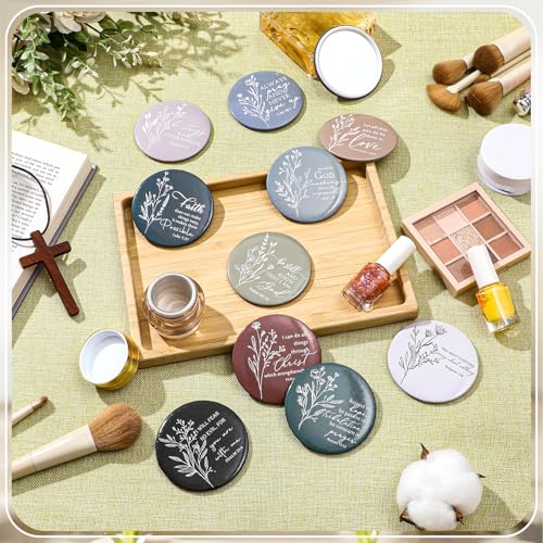 Religious Boho Christian Compact Mirror Bulk Set - 40 Pcs, Inspirational Bible Verses, 10 Styles for Women, Gift Ready