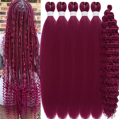 Pre Stretched Burgundy Boho Braiding Hair Extensions - Curly Wavy Crochet Hair for Black Women