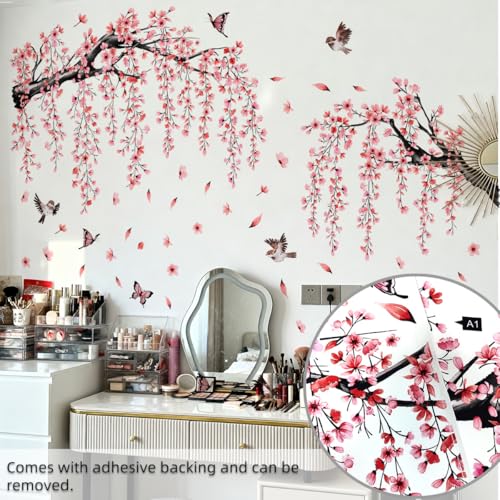 Large Cherry Blossom Tree Wall Decals - Removable Pink Flower Stickers