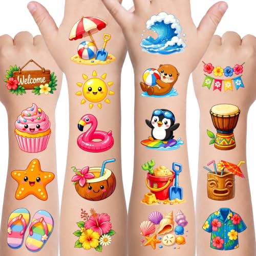 Hawaiian Luau Temporary Tattoos for Kids & Adults - Summer Party Decor