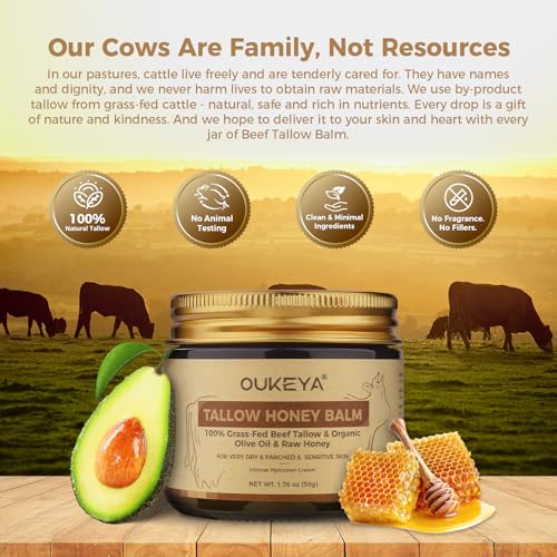OUKEYA Enhanced Moisturising Beef Tallow Balm with Honey & Coconut Oil - 50g for Extreme Cold