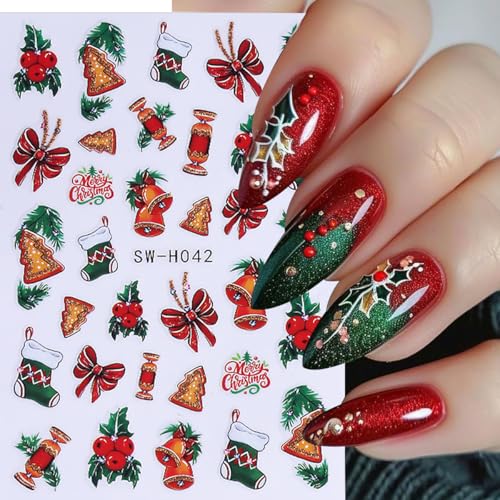 WFBBKP Christmas Nail Stickers 24 Sheets - Holiday Gold Glitter Xmas Tree Designs