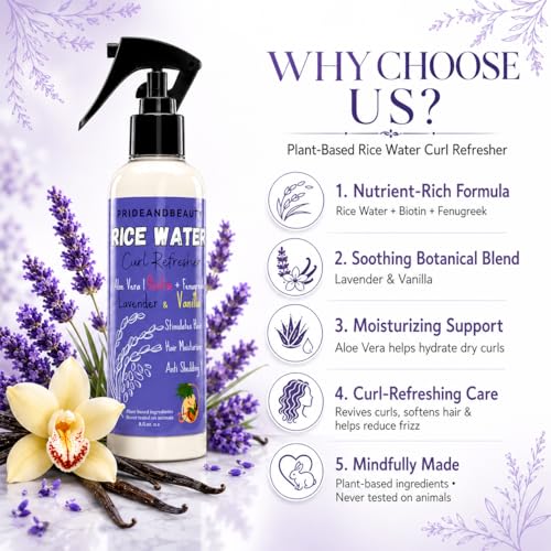 Pride and Beauty Rice Water Hair Spray, Lavender Vanilla, 8 Ounce