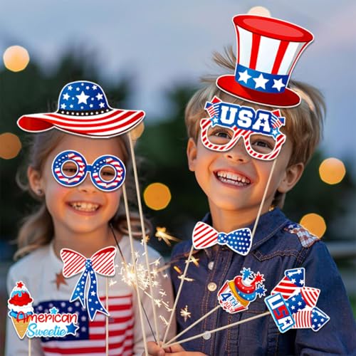 4th of July Photo Booth Props - Independence Day Decorations (25CT)