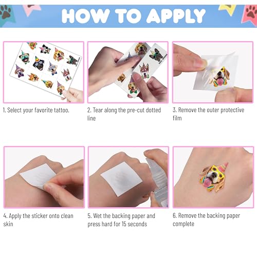 Dog Temporary Tattoos - 60PCS Waterproof Stickers for Kids & Pets