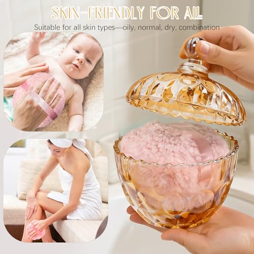 KANPURA 6-Inch Oversize Body Powder Puff with Elegant Amber Glass Container