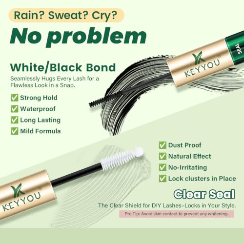 KEYYOU 2-Pack Lash Bond & Seal with Remover - Latex-Free, Waterproof Eyelash Glue