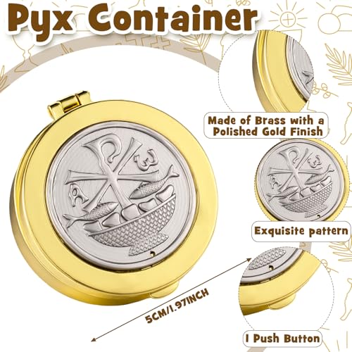 Catholic Pyx for Communion Hosts - Polished Brass with Cross