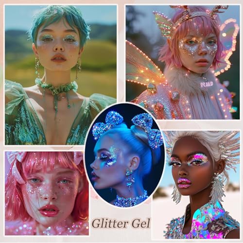 Chunky Face & Body Glitter Gel - Multi-Color Sparkles for Makeup