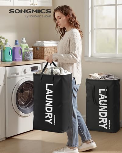 SONGMICS 80L Foldable Laundry Hamper - Water-Repellent Storage Basket, 2 Pack, Ink Black