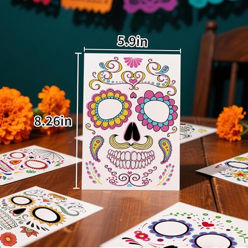 18 Pack Day of the Dead Face Tattoos - Sugar Skull Makeup Kit
