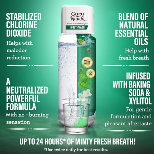 GuruNanda Breath Harmonizer Mouthwash - Alcohol & Fluoride Free, Wild Mint, 20 Fl Oz