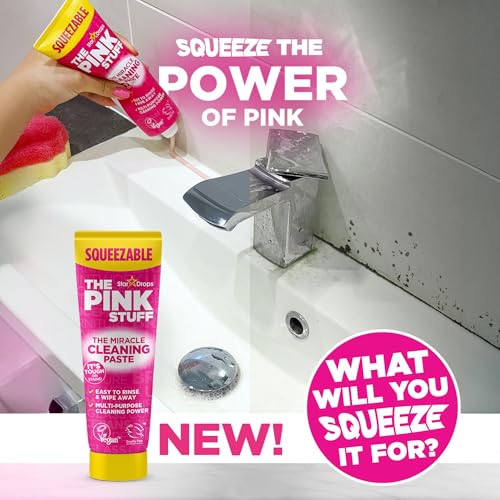 The Pink Stuff Squeezable Cleaning Paste with SQeeZY Scrubber Sponge - 300g Multi-Purpose Surface Cleaner