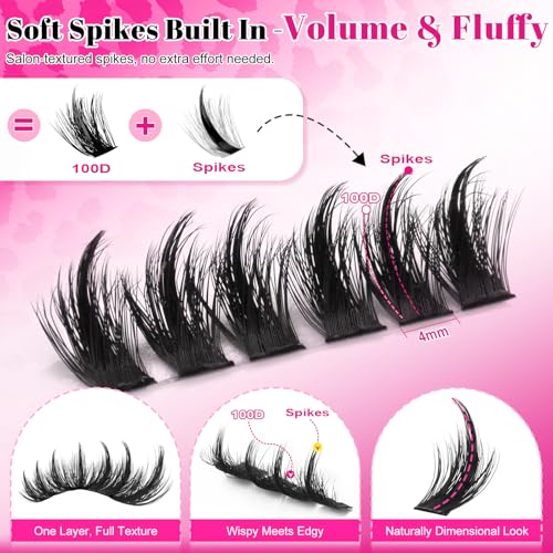 MilyBest 100D Manga Lash Clusters with Spikes & Bottom Lashes - 232pcs, 10-18mm D-Curl, Faux Mink, Reusable, DIY Glam