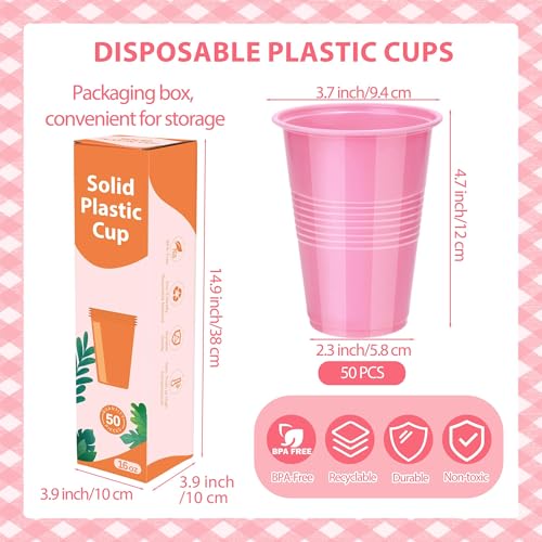 Kochorie 50 Pack Pink Disposable Plastic Cups - 16 Oz Party Drinkware