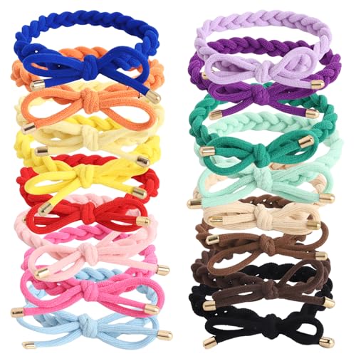 16PCS Braided Hair Ties with Bows | Adjustable Rubber Bands for Women & Girls
