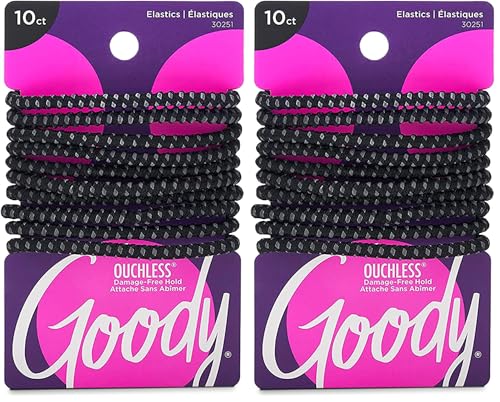 Goody Ouchless Nonslip Hair Ties - 10 Black Elastics for All Hair Types