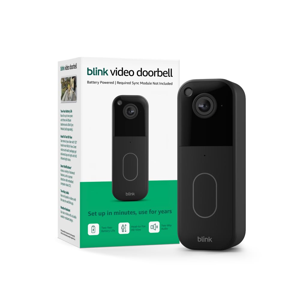 Blink Video Doorbell - HD View with Two-Year Battery Life | Easy Setup, Requires Sync Module (Black)