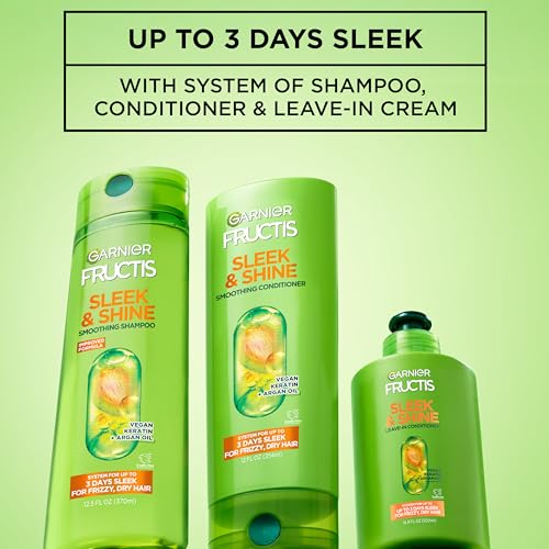 Garnier Fructis Sleek & Shine Leave-In Conditioner Cream, Anti-Frizz Hair Treatment with Plant Keratin + Argan Oil, Controls Frizz and Provides Smoothness For Frizzy, Dry Hair, 10.2 Fl Oz (Pack of 2)