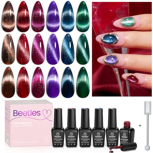 Beetles Cat Eye Gel Nail Polish Set - 6 Colors Magnetic Effect