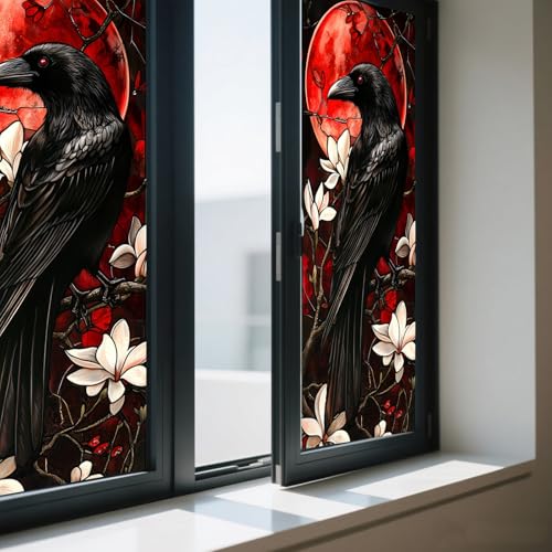 Raven and Magnolia Privacy Window Film | Stained Glass Cling 17.7 x 39.3 Inch