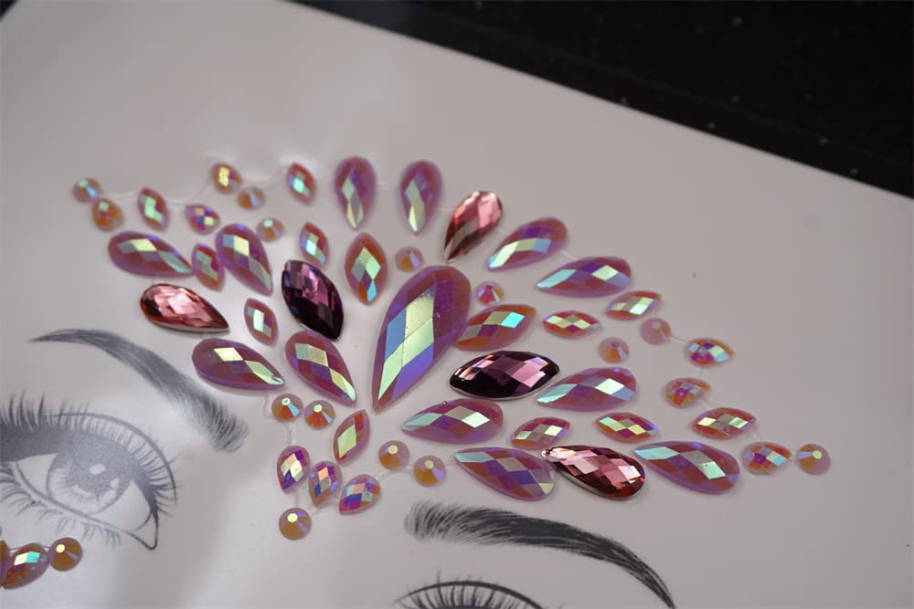 Pink Face Jewels - Rhinestone Stickers for Women | Temporary Makeup Gems for Festivals & Raves