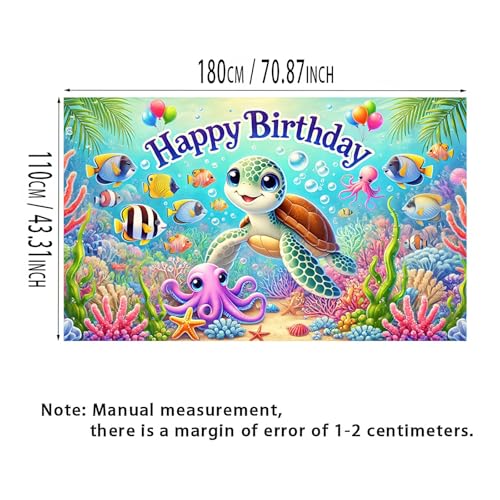 BlissYard Turtle Birthday Banner - Ocean Theme Backdrop 71x43 Inches